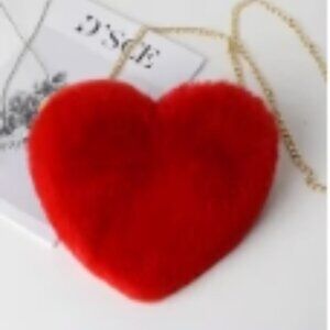 NWT Chic Red Faux Fur Heart Shaped Fluffy Clutch Shoulder Bag